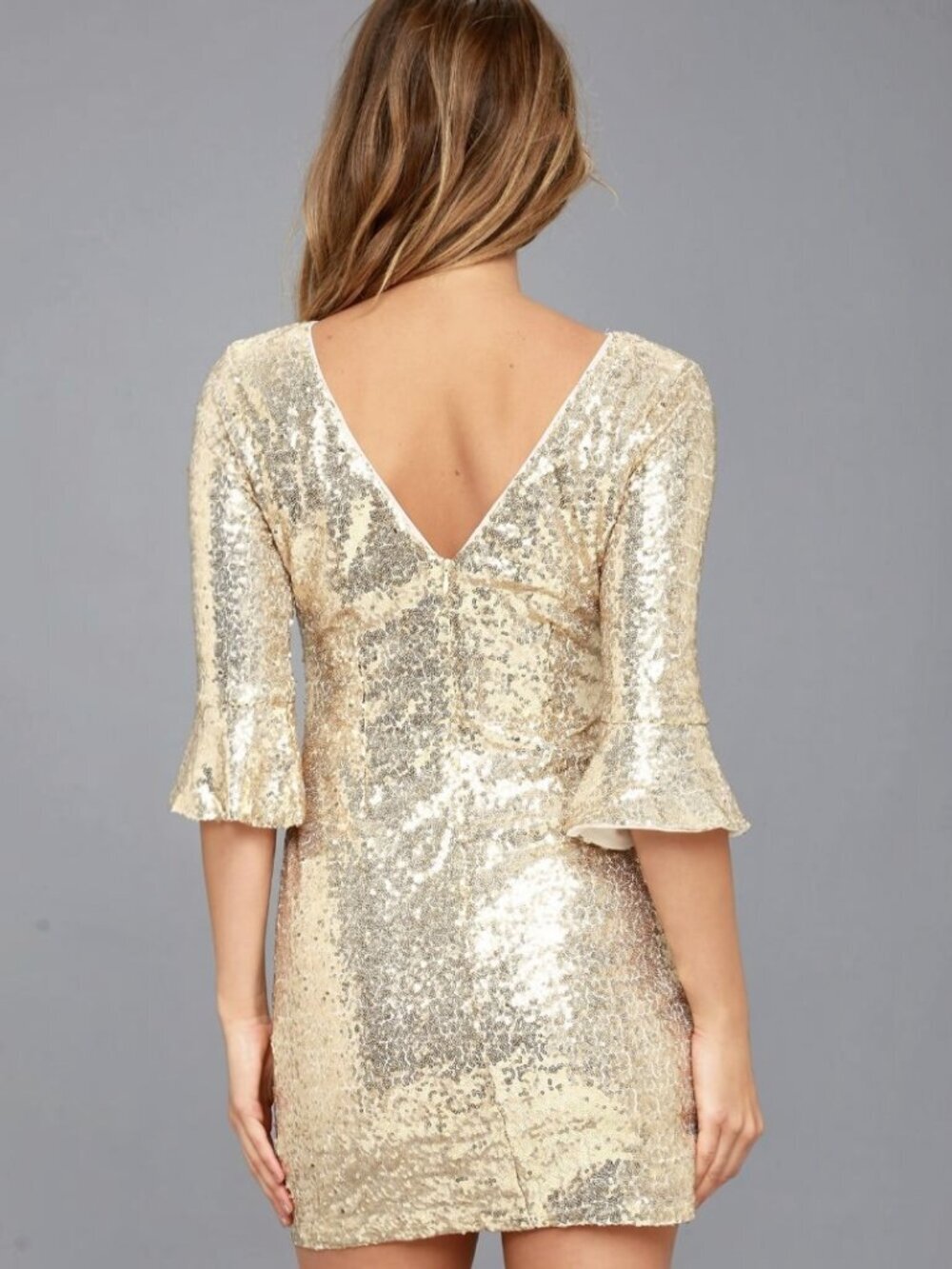 NWT Lulus Feel the Light Gold Sequin Bodycon Dress (size S) - Picture 4 of 9